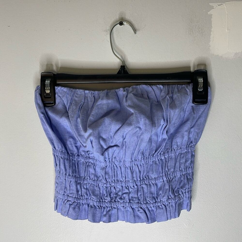 Abercrombie Blue Linen Blend Strapless Top
